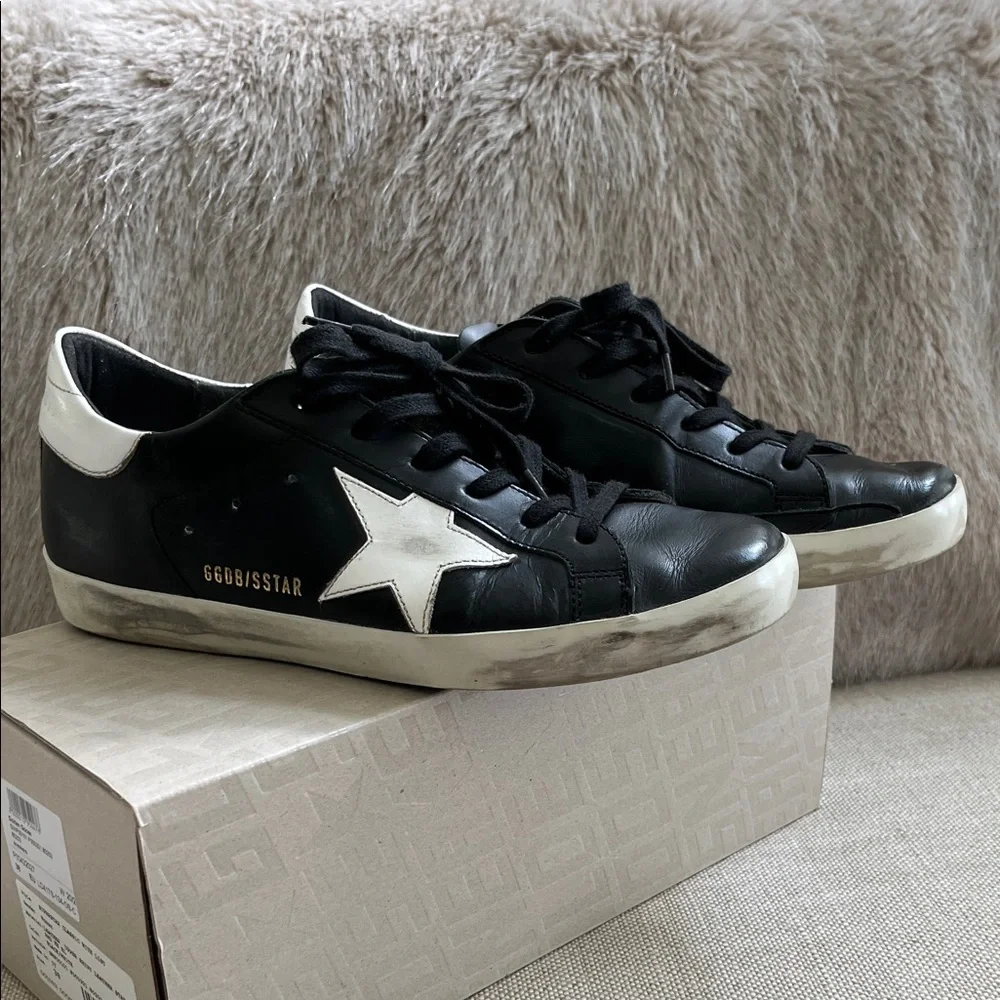 Golden Goose Black and White Leather Sneakers - Picture 1 of 6